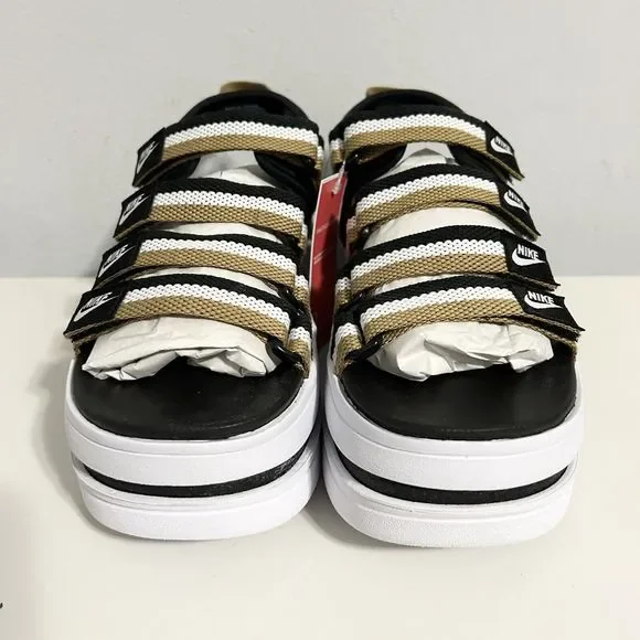 Nike Wmns Icon Classic “Black Metallic Gold” Women’s Size 6-9 White Sandals - Picture 3 of 11